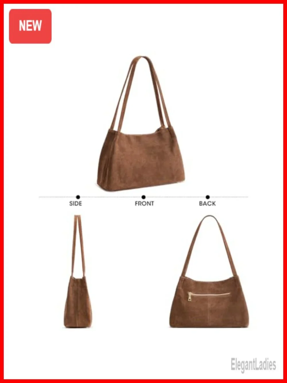 Genuine Suede Leather Hobo Shoulder Bag with Magnetic Snap Closure
